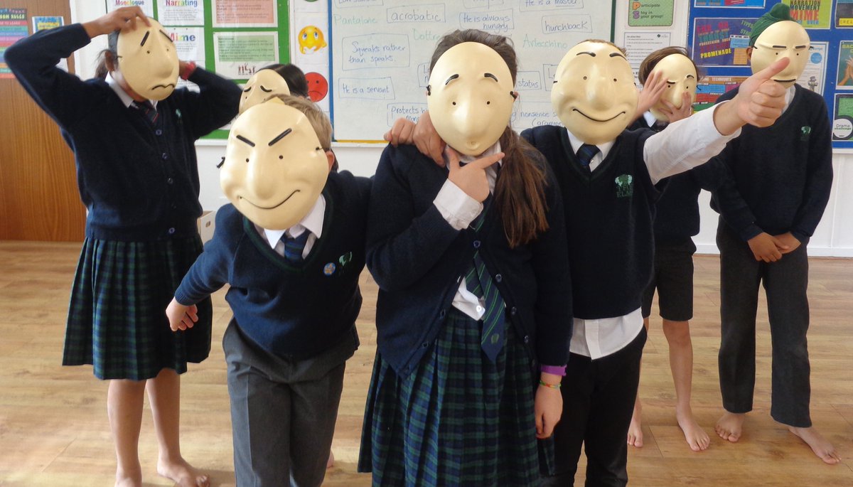 HeadAtTheElms's tweet photo. Year 4 have been exploring the historical development of drama and theatre this term. They thoroughly enjoyed using the Trestle Masks  as a means of experimenting with exaggerated physicality #GoFurther https://t.co/P8SpXGcoVm
