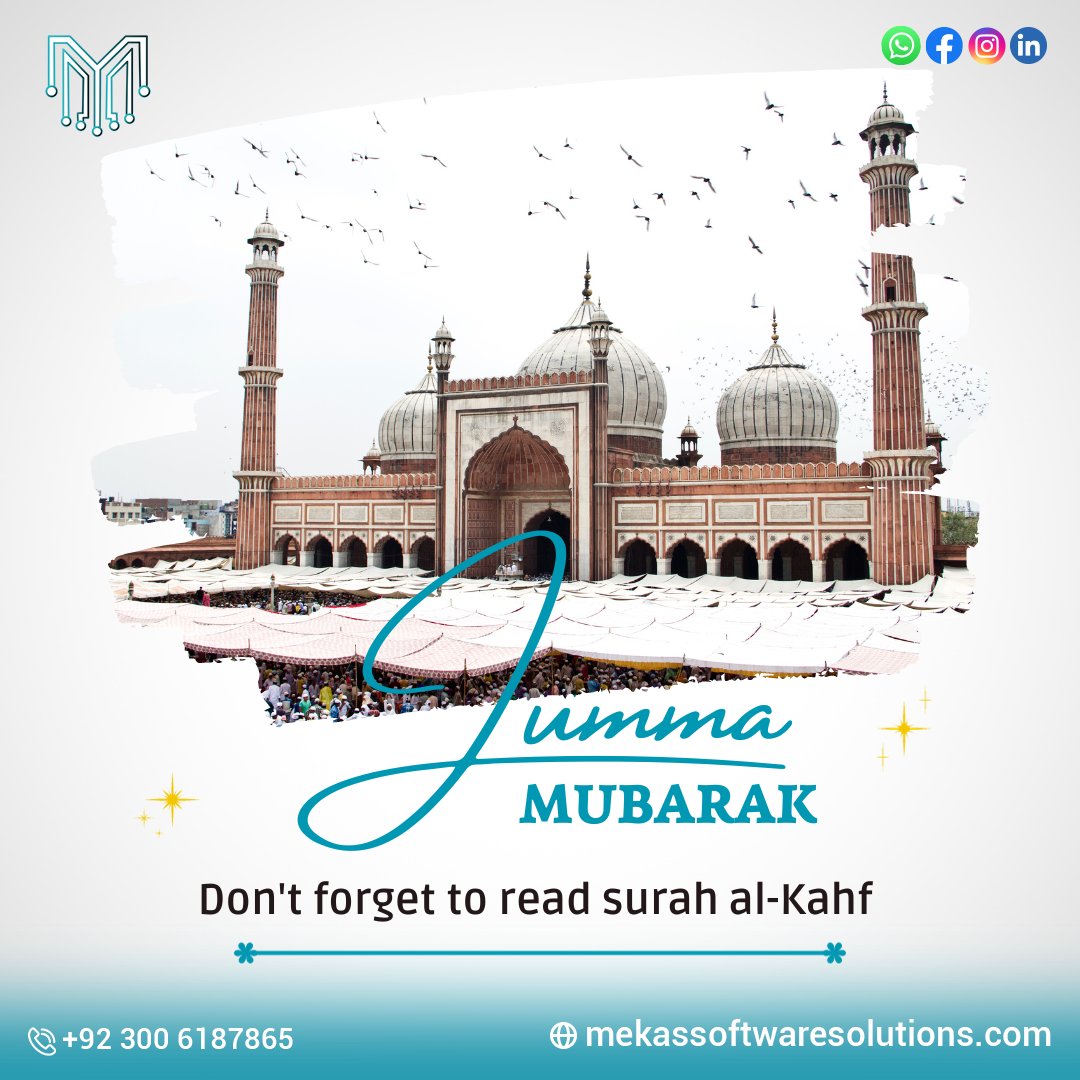 MekasSoftware's tweet photo. "Jummah Mubarak! ✨
Remember this beautiful hadith on this blessed day: 'The best day on which the sun has risen is Friday.' - Sahih al-Bukhari
May your Friday be filled with peace and blessings. 🌼
#JummahMubarak #Hadith #mekas #mekassoftwaresolutions #FridayBlessings https://t.co/PyB9J4TIYP