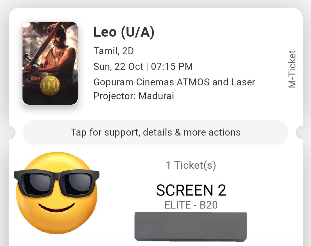 TICKETS ALERT📣‼️

Venue: GOPURAM CINEMAS MADURAI
Date: 22ND SUNDAY 📅✔️
Screen No: 2 📺✔️
Time: 7:15PM Show 📽️✔️

6 Tickets Available (B15-B20)✔️

*Online Price Only (Rs. 215)*

Anyone want it DM me👍...

#LeoTicketsHelp #LeoTickets #BlockbusterLeo #LeoBlockbuster #Leo #LeoMovie