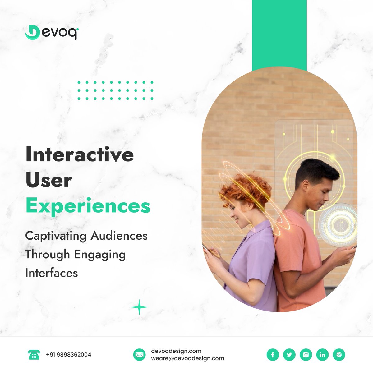 At Devoq Design, we specialize in creating designs that fully engage users, making a strong and memorable impact.

#UXDesign #UIDesign #UserExperience #UserInterface #UIUX #DesignThinking #UXResearch #InteractionDesign #DigitalDesign #WebDesign #MobileUX #ProductDesign