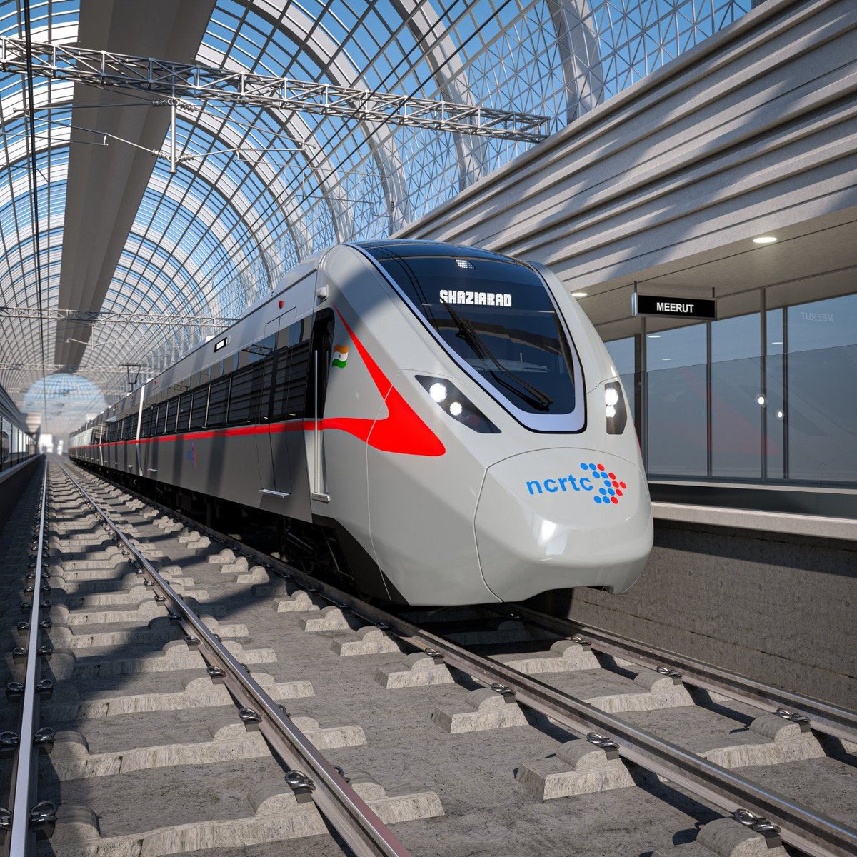 rajtoday's tweet photo. New era in urban transit! A standard gauge Metro train that runs at 160kmph!

The Prime Minister will flag off a RapidX train connecting Sahibabad and Duhai Depot stations, marking the launch of the Regional Rapid Transit System (RRTS) in India. The foundation stone for the project was laid by PM Modi on 8th March 2019.

RapidX is a semi-high-speed, high-frequency transit system developed by the National Capital Region Transport Corporation @officialncrtc to improve urban mobility in the region. The entire system will be 82 km long and have 24 stations between Delhi and Meerut. The priority section will be 17 km long and have five stations: Sahibabad, Ghaziabad, Guldhar, Duhai, and Duhai Depot.

The #RapidX trainsets manufactured by @AlstomIndia have been renamed as Namo India trainsets on 19 October 2023.

RapidX trains can reach speeds of up to 180 kmph, but they will operate at a permissible speed of around 160 kmph with an average speed of 100 kmph.

Each air-conditioned RapidX trainset will have a capacity of 1,700 passengers, including standing-room-only passengers. There will be 6 coaches with seats in a 2x2 layout, with one luxury coach and five regular coaches. One of the regular coaches will be reserved for women.

Fares for Rapidx will vary depending on the class of coach: standard or premium. Standard class fares will range from Rs 20 to Rs 50, with a maximum fare of Rs 50 for the entire route from Sahibabad to Duhai Depot. Premium class fares will range from Rs 40 to Rs 100.