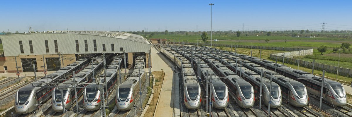 rajtoday's tweet photo. New era in urban transit! A standard gauge Metro train that runs at 160kmph!

The Prime Minister will flag off a RapidX train connecting Sahibabad and Duhai Depot stations, marking the launch of the Regional Rapid Transit System (RRTS) in India. The foundation stone for the project was laid by PM Modi on 8th March 2019.

RapidX is a semi-high-speed, high-frequency transit system developed by the National Capital Region Transport Corporation @officialncrtc to improve urban mobility in the region. The entire system will be 82 km long and have 24 stations between Delhi and Meerut. The priority section will be 17 km long and have five stations: Sahibabad, Ghaziabad, Guldhar, Duhai, and Duhai Depot.

The #RapidX trainsets manufactured by @AlstomIndia have been renamed as Namo India trainsets on 19 October 2023.

RapidX trains can reach speeds of up to 180 kmph, but they will operate at a permissible speed of around 160 kmph with an average speed of 100 kmph.

Each air-conditioned RapidX trainset will have a capacity of 1,700 passengers, including standing-room-only passengers. There will be 6 coaches with seats in a 2x2 layout, with one luxury coach and five regular coaches. One of the regular coaches will be reserved for women.

Fares for Rapidx will vary depending on the class of coach: standard or premium. Standard class fares will range from Rs 20 to Rs 50, with a maximum fare of Rs 50 for the entire route from Sahibabad to Duhai Depot. Premium class fares will range from Rs 40 to Rs 100.