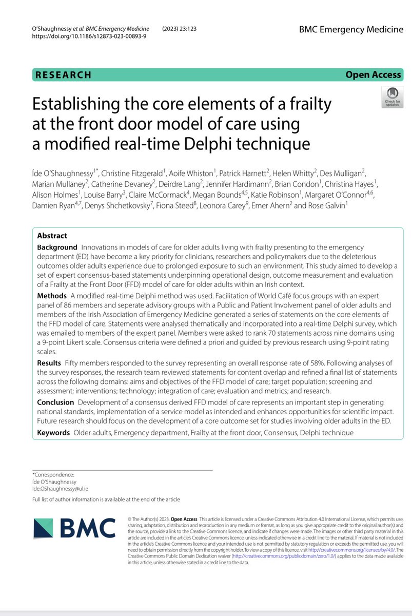 Check out our national consensus study, which established the core elements of a frailty at the front door model of care🏥 ✅provides clinicians with a guiding framework for optimum operating model link.springer.com/content/pdf/10… @ARC_UL @galvin_rose @ahernemer @patrickharnett2