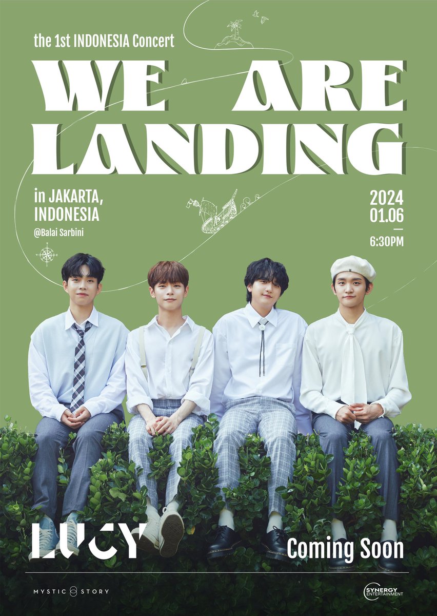 BANDLUCY_mystic's tweet photo. [#LUCY] The 1st INDONESIA Concert
<WE ARE LANDING>

✈2024.01.06 (SAT) 6:30PM
📍Balai Sarbini, Jakarta, Indonesia

See you soon in Jakarta💙

#루시 #신예찬 #최상엽 #조원상 #신광일 https://t.co/wJH5w6zxNG