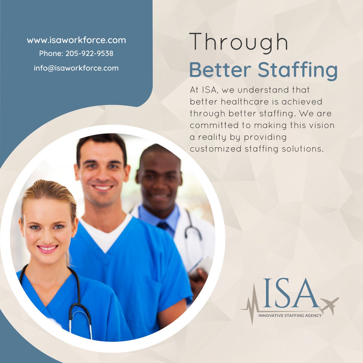 Unlock the potential of your facility with ISA's commitment to quality patient care and staff optimization, and watch as your organization reaches new heights. Give us a call today!

#QualityPatientCare #StaffOptimization #InnovativeStaffingAgency #HealthcareStaffing