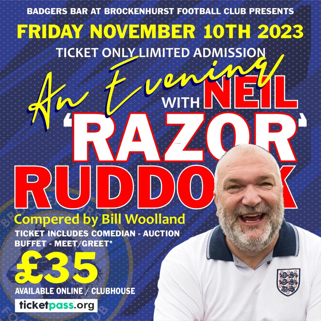 RAZOR RUDDOCK

If you're coming to the Match Tomorrow, you can always purchase your ticket(s) for this great night or via the link below

Tickets include
🍽️ Buffet
😂 Comedian
🎤 Exclusive Auction
🤝 Meet &amp; Greet

🎟️ Tickets: £35 per person
👉 Buy online tktp.as/ESRSDQ