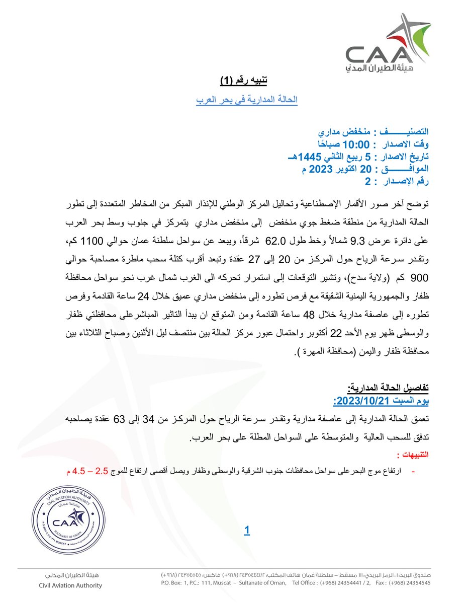 OmanMeteorology's tweet photo. تنبيه رقم (1)
#الحالة_المدارية في #بحر_العرب https://t.co/6dGwQrvVMn