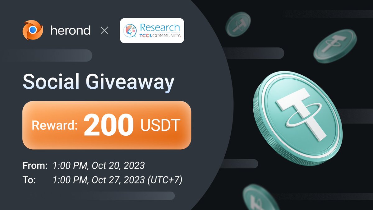 1/2 Herond x TCCL #Giveaway: 200 $USDT awaits!! 🎉
 
🍀 20 random winners will have a chance to share our prize pool:
- Follow <a href="/HerondBrowser/">Herond Browser</a> &amp; <a href="/TCCLCommunity/">Trade Coin Chien Luoc | TCCL 🐳</a>
- Like, retweet, comment with your wallet address &amp; tag 3 friends
- Download Herond Browser at herond.org