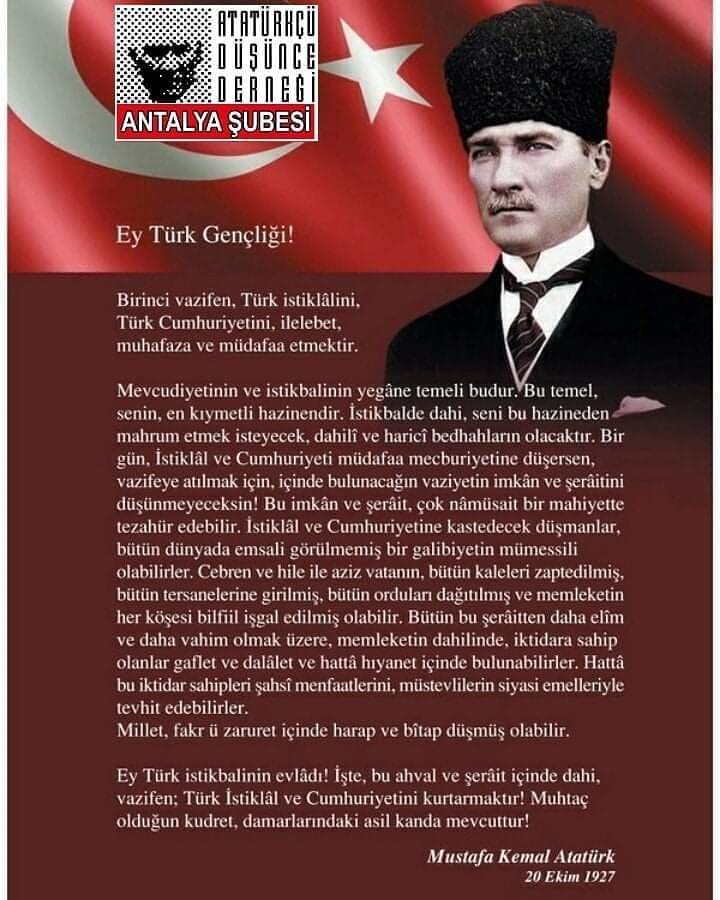 20 Ekim 1927
Atatürk'ün Gençliğe Seslenişi
#ATATÜRK #Nutuk #GençliğeHitabe