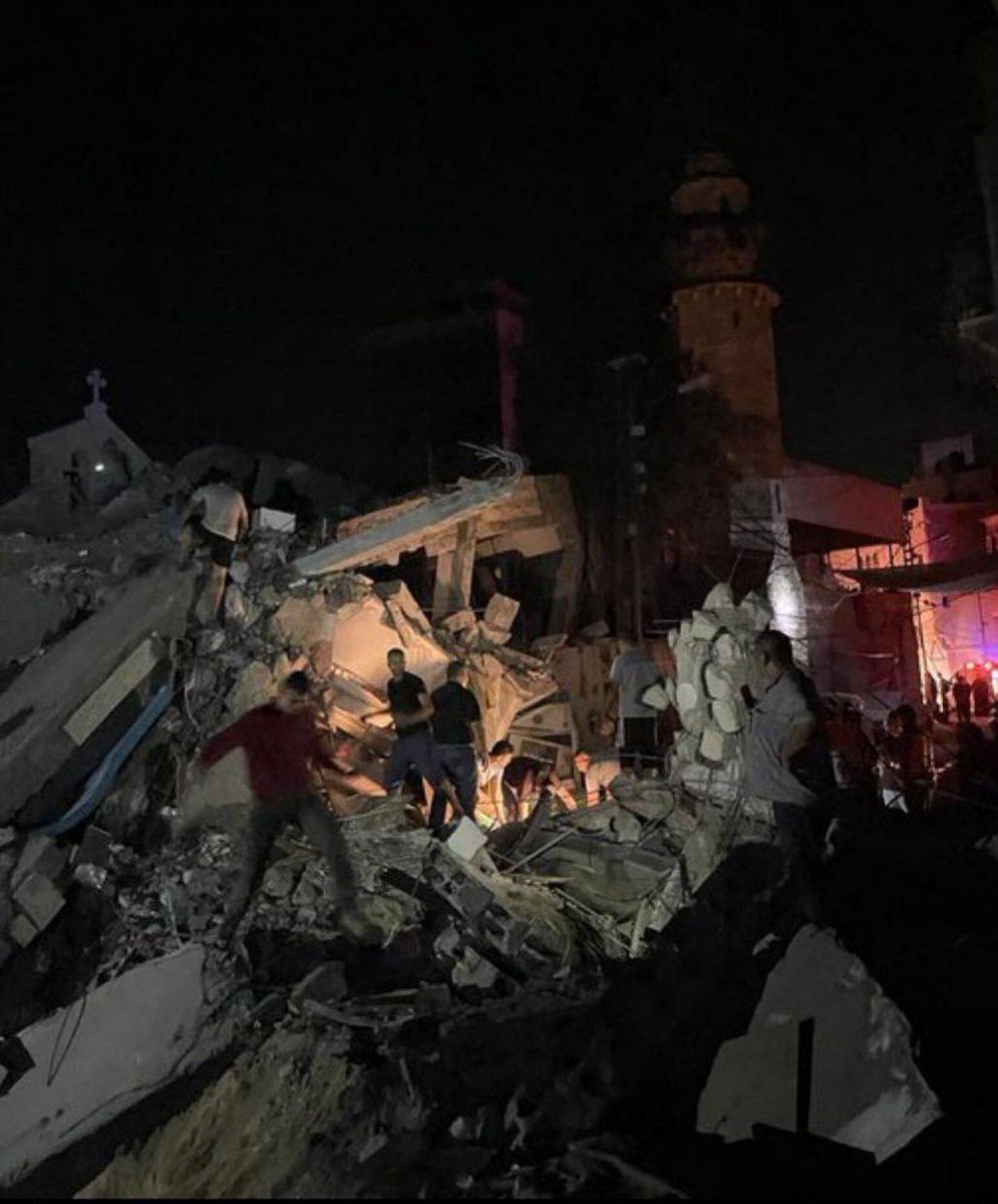 ShahyabShah's tweet photo. Israel just bombed the #Orthodox #Christian #Church of Saint Porphyrius in #Gaza which was serving as a refuge for 500+ displaced people. 

It is over a thousand years old.

Bodies are currently being pulled out of the destruction.
#Sknation ♦️ https://t.co/An5XM1FBPu