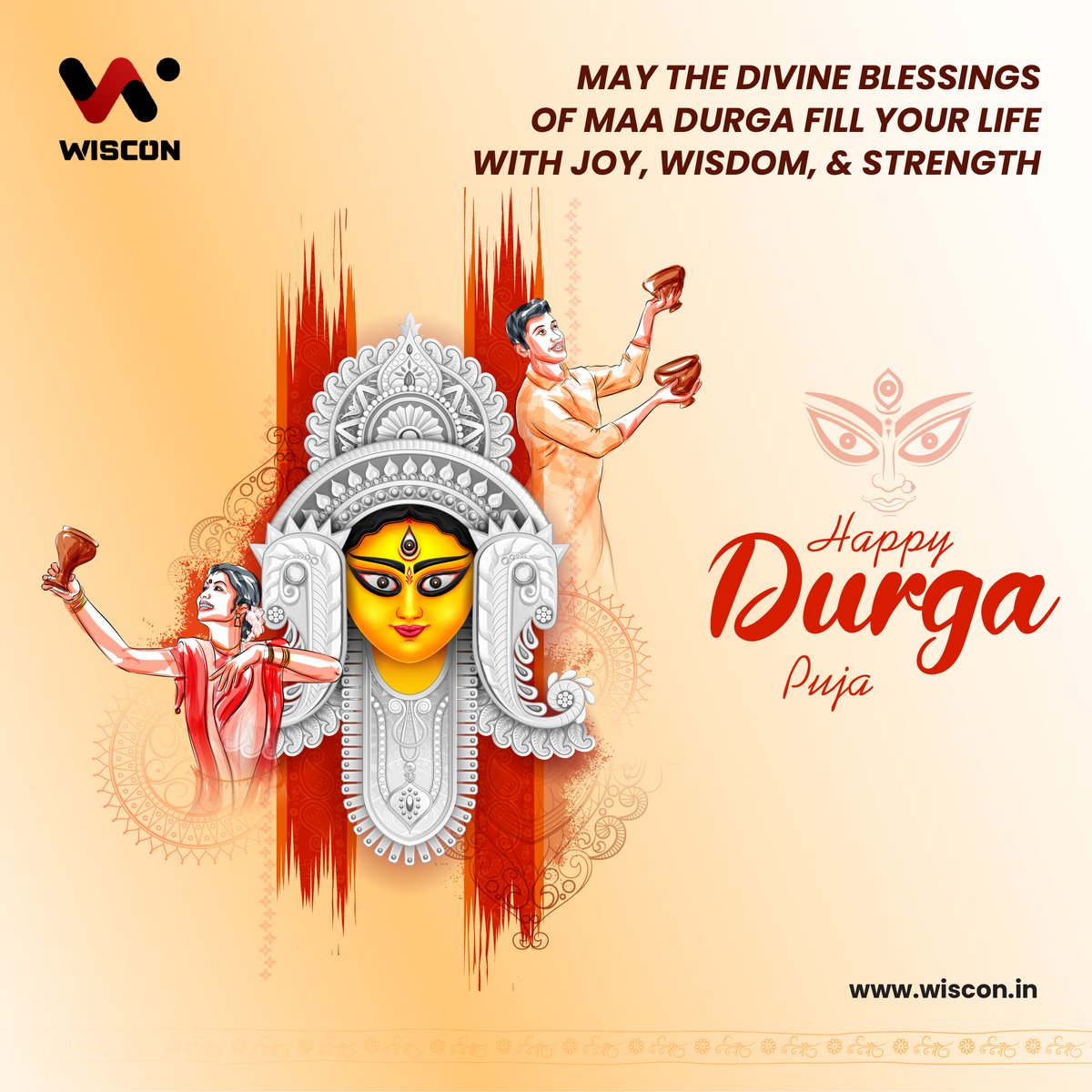 WisconInd's tweet photo. On this sacred occasion of Durga Puja, let's celebrate the ultimate feminine force in existence! 🙏✨

We, at Wiscon, extend our warmest wishes to you. May Goddess Durga, the embodiment of Shakti, shower you with strength, creativity, &amp; boundless blessings. 😍🥳

#shubhodurgapuja https://t.co/NUmajqRM0g