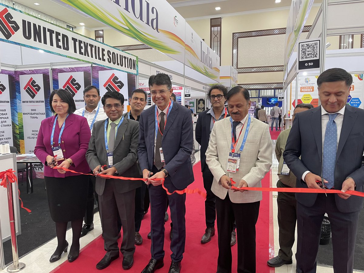 ficci_india's tweet photo. HE Mr Manish Prabhat, Ambassador of India to Uzbekistan inaugurated the India Pavilion at Uzbekistan Textile Expo 2023 in Tashkent, Uzbekistan. https://t.co/THGLa7IIWN