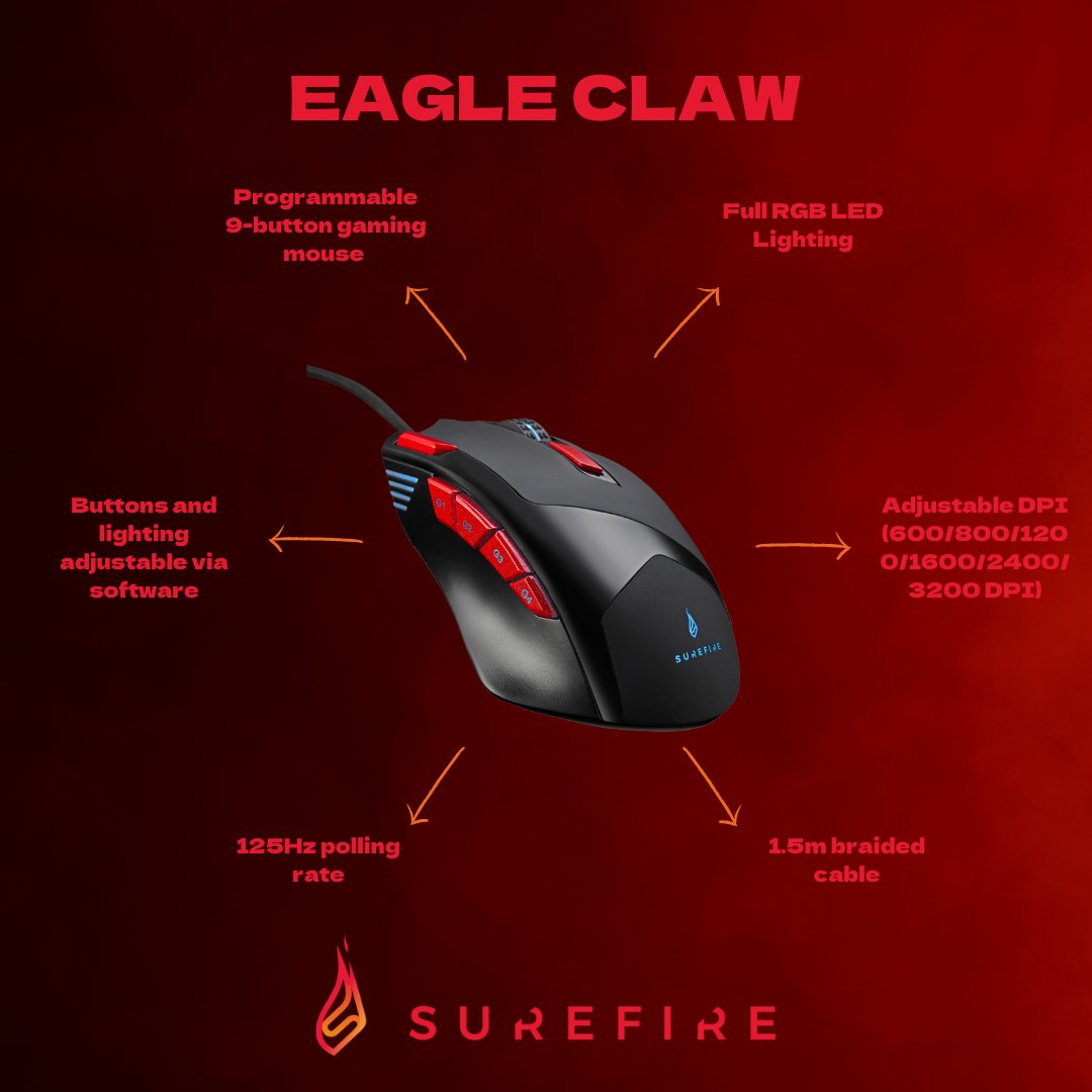 SureFireEU's tweet photo. Do you know all features of the Eagle Claw?🦅
#eageclaw #gaming #gamingmouse #gamingsetup #beonfire #surefire #gettoknow #gamingproducts https://t.co/3kDqk40Dkb