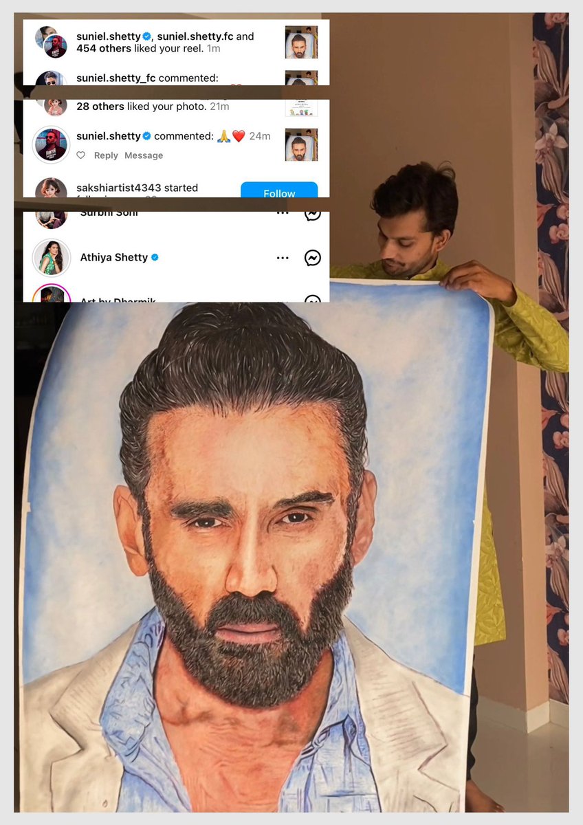 Excited and grateful for the appreciation from @SunielVShetty sir on my artwork! Your gesture truly inspires me to continue pushing the boundaries of my creativity. Thank you for taking the time to notice my work again! 🙏✨ #ArtAppreciation #Grateful #Inspiration #sunielshetty