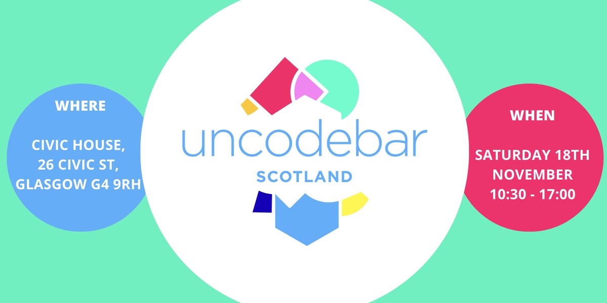 codebar Glasgow (@codebarglasgow) on Twitter photo 18th November - π¬ππ―π ππ‘π ππππ!
We are hosting the first uncodebar in Scotland !!
The format of unconference means π¨π©ππ§ π¦π’π -
bring a subject you want to talk about,
idea you want to discuss,
or maybe demo your new app
register here: uncodebar.com/scotland 18th November - π¬ππ―π ππ‘π ππππ!
We are hosting the first uncodebar in Scotland !!
The format of unconference means π¨π©ππ§ π¦π’π -
bring a subject you want to talk about,
idea you want to discuss,
or maybe demo your new app
register here: uncodebar.com/scotland
