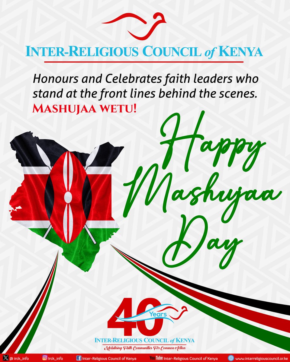 This #MashujaaDay2023, the Inter-Religious Council of Kenya, celebrates our faith leaders who stand at the front lines behind the scenes - #mashujaa wetu!

Happy #MashujaaDay