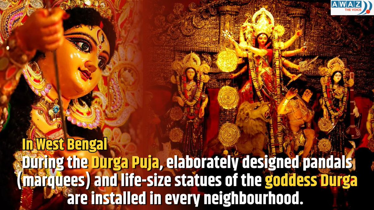 AwazThevoice's tweet image. During Durga Puja, the city comes alive with the beat of drums, the glow of lights, and the fervor of prayers. A time of unity, devotion, and joy. Let&apos;s celebrate this vibrant festival together! 🙏🪔

#DurgaPuja #FestivalOfUnity #JoyAndDevotion #CityLights #CelebrationTime…