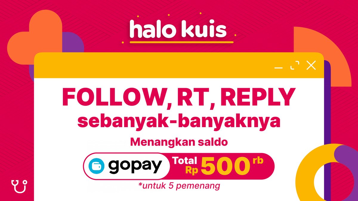 HalodocID's tweet photo. MARI MERAPAAAT🏃🏻‍♀️💨
Saatnya giveaway dan menangkan hadiah GOPAY TOTAL 500RB ‼️~

Caranya:
1. Follow Twitter @HalodocID
2. RT, like, reply sebanyak-banyaknya di postingan Twitter Halodoc lainnya
3. Reply "MAU" di tweet ini

Akunnya jangan digembok🔓
Periode sampe 26 Oktober 2023 😃 https://t.co/Wiida3OVMX