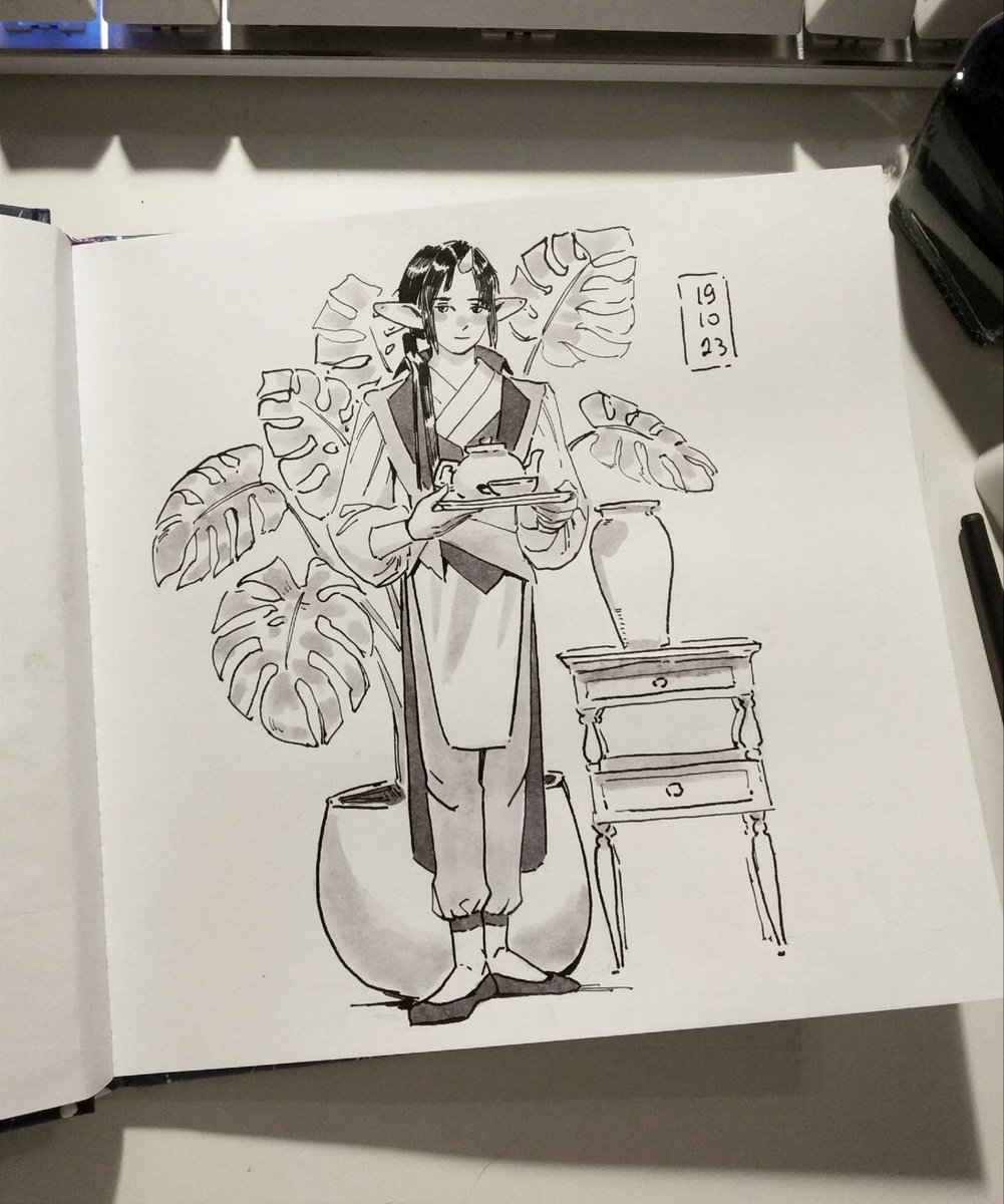 StarryBiscuit's tweet photo. Doing my own prompt this year
Ink is so relaxing 😌
#inktober2023 #ink #sketch https://t.co/n29Z7ZPkVw