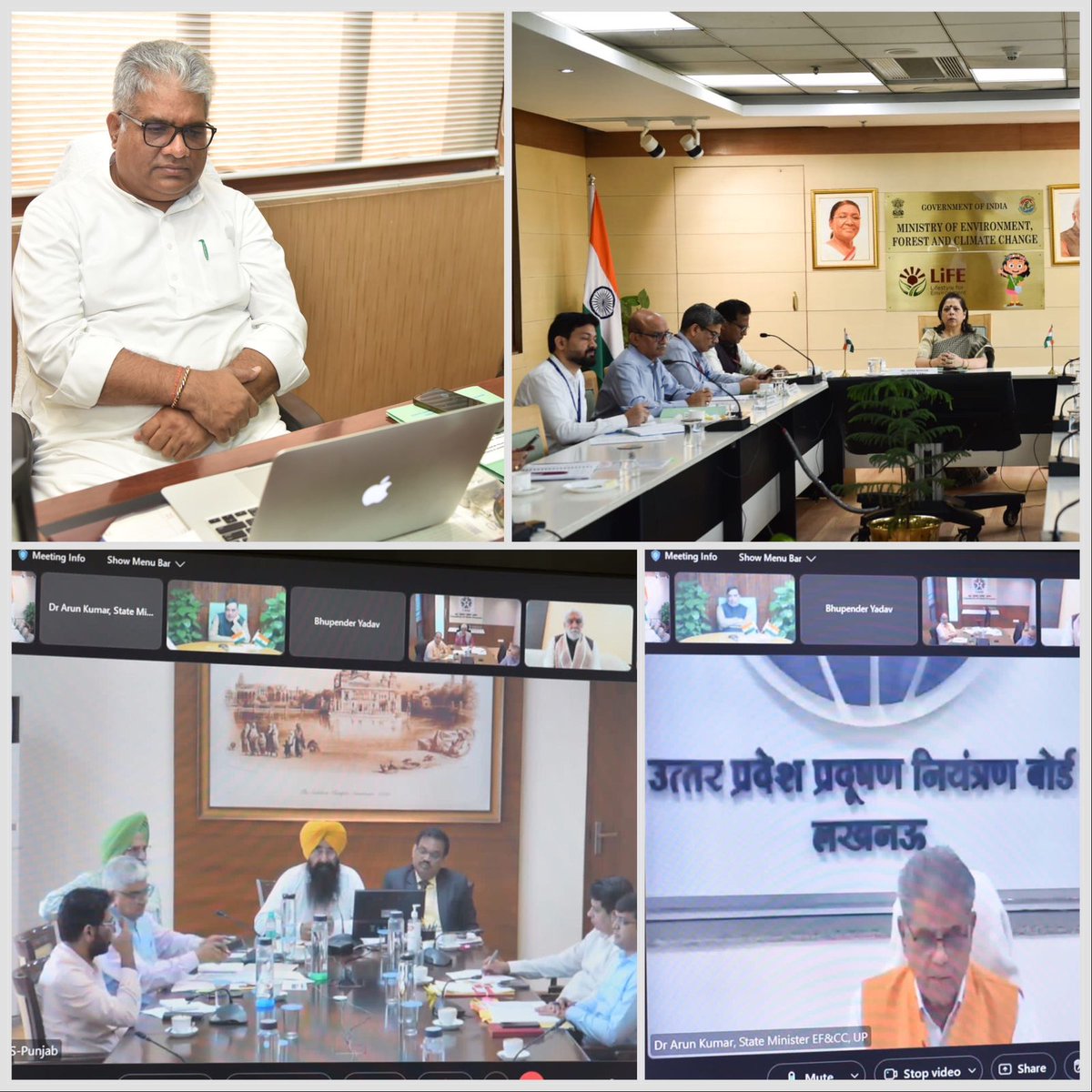 Chaired @CAQM_Official meeting in virtual mode with Environment Ministers and senior officials from neighbouring states on the preparedness and taking ahead the multi-pronged action plan on air quality. Addressed issues requiring inter-state and inter-ministerial coordination.