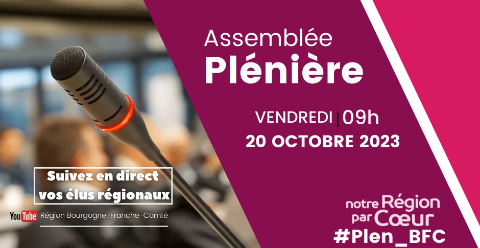 C'est le jour J ! 🚀 [#Plen_BFC] L'assemblée plénière régionale démarre à 9h ! 🕤
Sujets clés : Finances💰, Dév. Territoires🏡, Dév éco 🏗️, Tourisme 🌍, Santé🩺. Nos élu·e·s sont prêt.e.s ! Suivez-nous en direct ici : youtube.com/watch?v=joChHY…