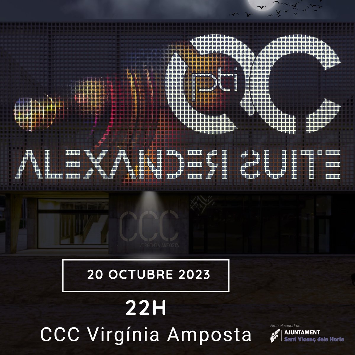 🎬 No et perdis l'experiència audiovisual de #mapping sobre la façana del CCC Virgínia Amposta!

🎹🎥 Avui divendres a les 22 h, amb música en directe del pianista Alexis Valverde acompanyant les imatges d’Albert Ferrés.

#SantVicençdelsHorts