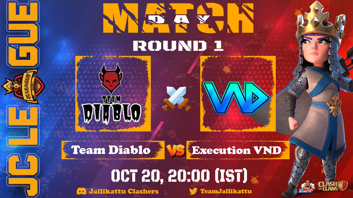 vnd__esports's tweet photo. 🛡️ Clash of Clans Alert! ⚔️

🔥 eXecution VND vs. Team Diablo

🏆 JC League, Round 1

📅 Today, 14:30 UTC

Get ready for an epic showdown! 🎮 #ClashOfClans #JCLeague #eXecutionVND 💥🏆 https://t.co/xVGDg8iQfD