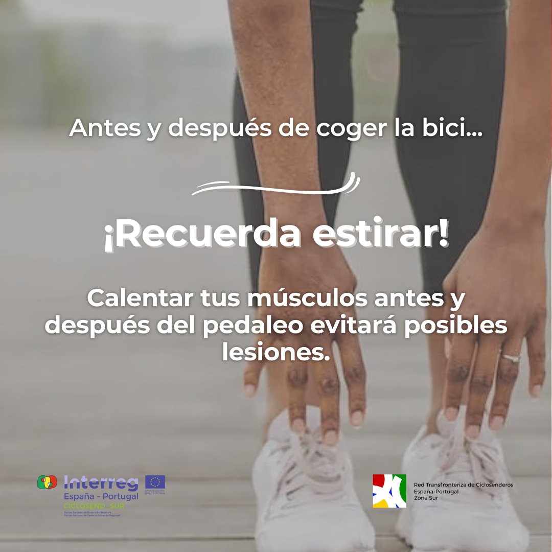 🚴Antes y después de coger la bici... ¡Recuerda estirar! 🤸 Calentar tus músculos antes y después del pedaleo evitará posibles lesiones.🙌🏋️