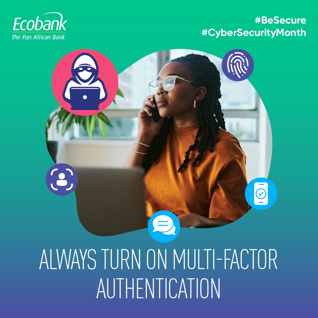 Increase your online security during #CyberSecurityMonth by using multi-factor authentication. This additional layer of security prevents unauthorised access, even if your password has been stolen. 
#BeSecure #CyberSecurity #ThePanAfricanBank