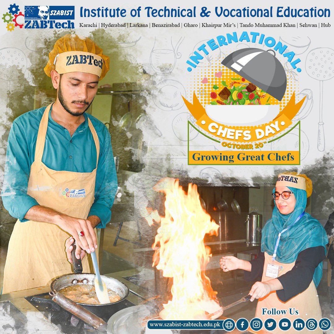 SZABIST ZABTech wishes a flavorful 𝐈𝐧𝐭𝐞𝐫𝐧𝐚𝐭𝐢𝐨𝐧𝐚𝐥 𝐖𝐨𝐫𝐥𝐝 𝐂𝐡𝐞𝐟𝐬 𝐃𝐚𝐲. 
We're committed to train the chefs of tomorrow aiming for “𝐆𝐫𝐨𝐰𝐢𝐧𝐠 𝐆𝐫𝐞𝐚𝐭 𝐂𝐡𝐞𝐟𝐬”👨‍🍳👩‍🍳 

#szabistzabtechitve #growinggreatchefs #chefsday #internationalchefday2023 #culinary