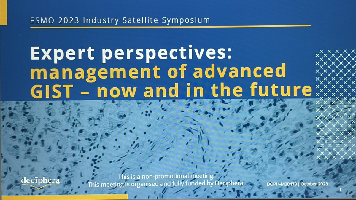 Let’s shake off the rust and get started #ESMO23 with the #GIST #educational symposium

🗓TODAY Oct 19, 10:15-11:45am
🗣 HALL 9, Santander auditorium

1️⃣ Localized and 1st line - Andrea Napolitano
2️⃣ IM-resistant disease - Sarah Watson
3️⃣ ctDNA &amp; future - César Serrano