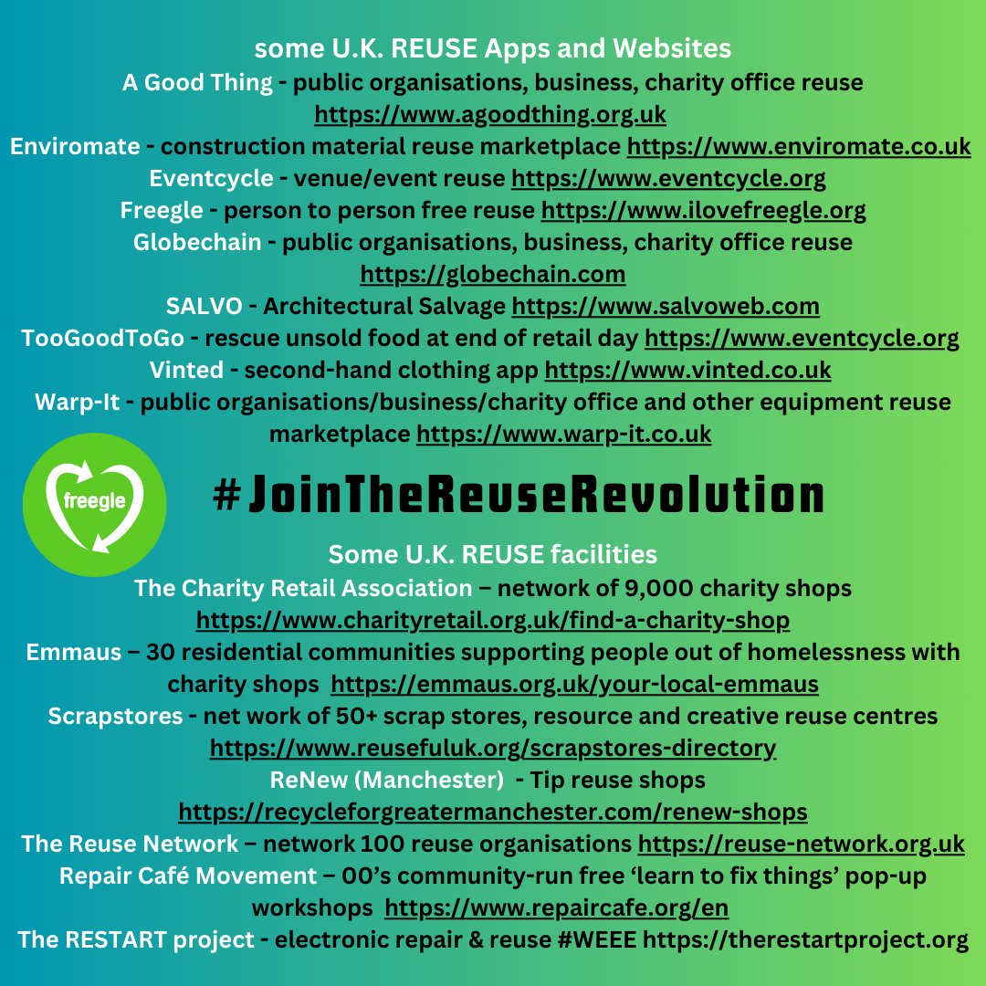 thisisfreegle's tweet photo. Happy #NationalReuseDay!
Comment and tag your favourite #reuse project, shop, app, champion - let's inspire more people to #JoinTheReuseRevolution

Join 4+million people who #Freegle to give away and find things for free➡️ https://t.co/8SBiKE6oYt

#FreegleFriday #ReuseRocks https://t.co/5hrdJvU2PV