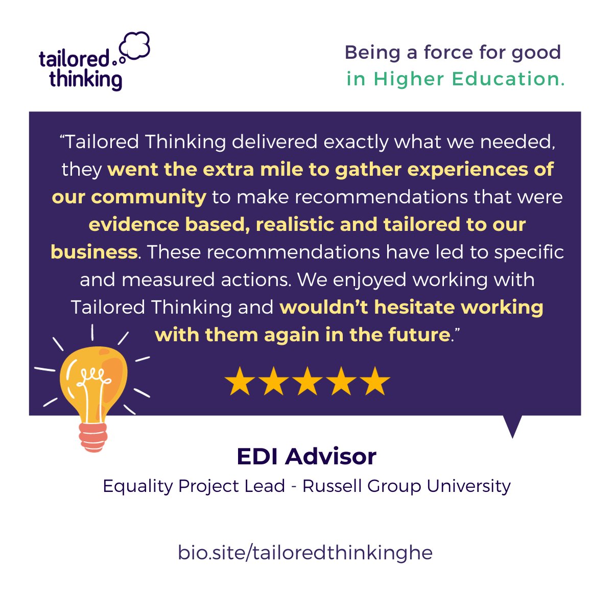 Amazing feedback from a UK University working on positive and sustainable equality.

It was a privilege to work with the University to better understand their experiences of equality, explore ideas for improvement, and drive sustainable change.

#PositivelyDeviant #HR #EDI