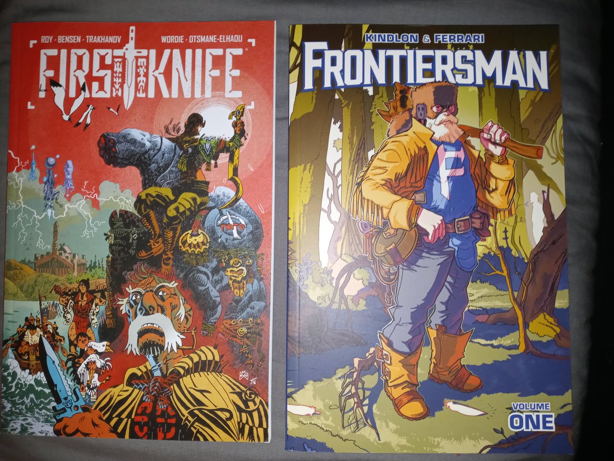 devastation79's tweet photo. grabbed a few things to read yesterday! #CastleOfFrankenstein magazine #Frontiersman vol.1 tpb* &amp; #firstknife vol.1 tpb* #read #comicbooks #horror #scifi #fantasy https://t.co/SyW1lFhGzP