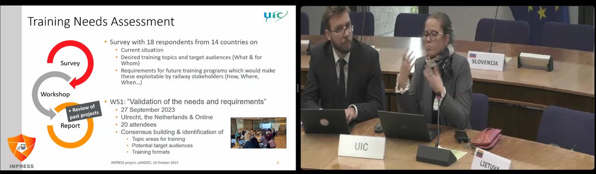 IMPRESS_RAIL_EU's tweet photo. Presentation by @petersen_laura_ &amp; @grighav during the @Transport_EU 9th Working Party on Rail Security #RAILSEC  meeting🚉🛡️ They shared our main goal: to improve railway security by developing awareness &amp; trainings 👨‍🏫 and invited attendees to join our Advisory Board 🙋‍♀️ https://t.co/2FqV0vrmHm