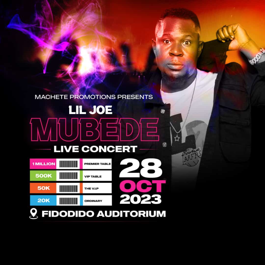 Are you ready for the #LiljoeMudedeLiveConcert ?? 

Next week on Saturday we at Fidodido auditorium . Tickets are available at only 20k ordinary | 50k VIP | 500k VIP Table and 1M a table .