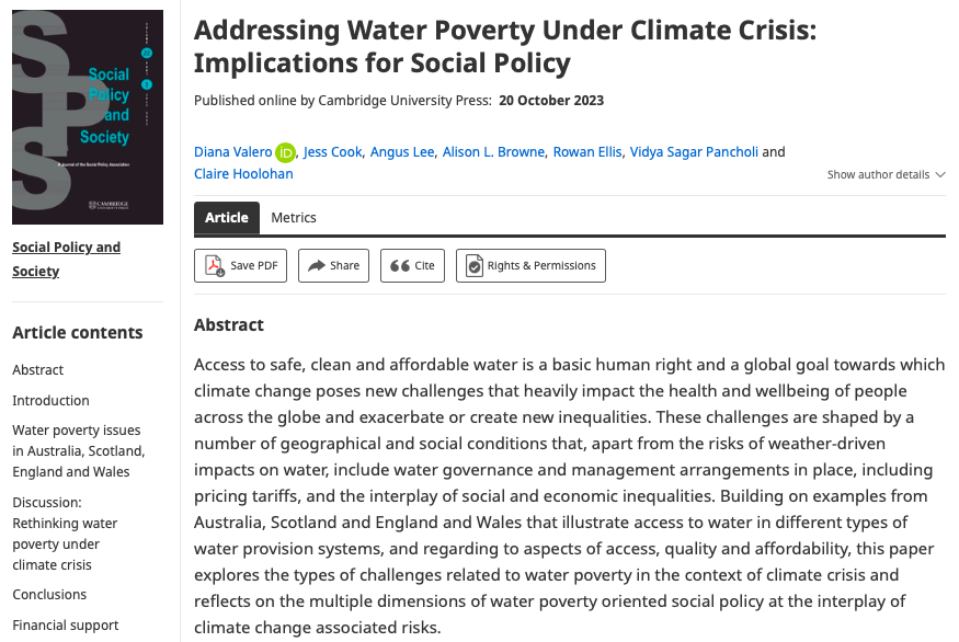 New on #FirstView by Diana Valero, Jess Cook, Angus Lee, Alison Browne, Rowan Ellis, Vidya Sagar Pancholi and Claire Hoolahan: Addressing Water Poverty Under Climate Crisis: Implications for Social Policy cambridge.org/core/journals/…