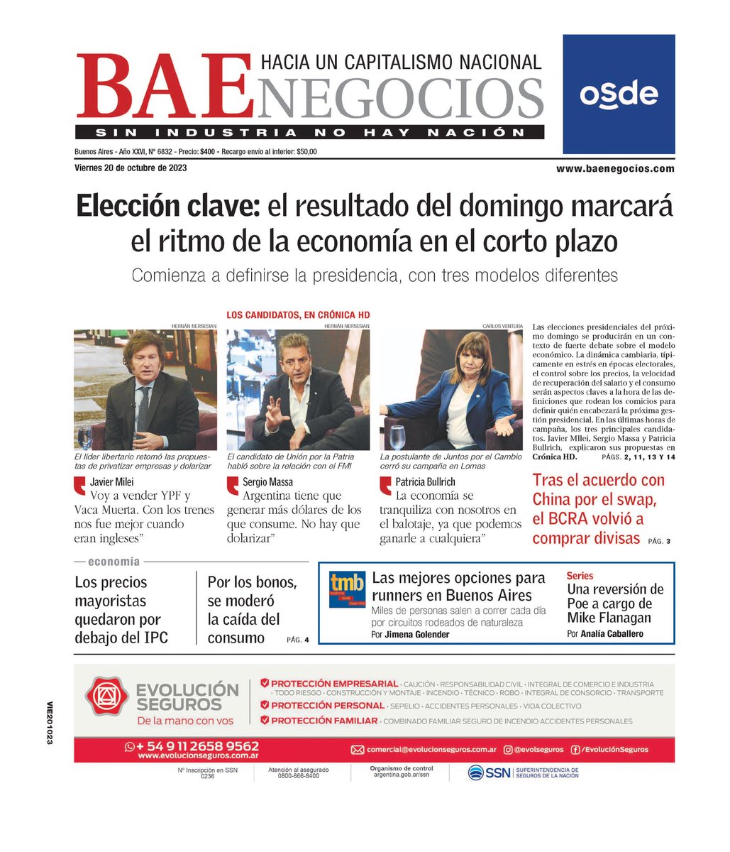 WalterVerst's tweet photo. #BuenDía y #BuenViernes para todos!!
Ya estamos en marcha, empezando el día y te presentamos las portadas de los diarios de hoy #Viernes20 #20deOctubre 20/10/2023 #20deOct.
#ElCronista
#Ámbito
#ElEconomista
#BAE https://t.co/fCM5uxtXMB