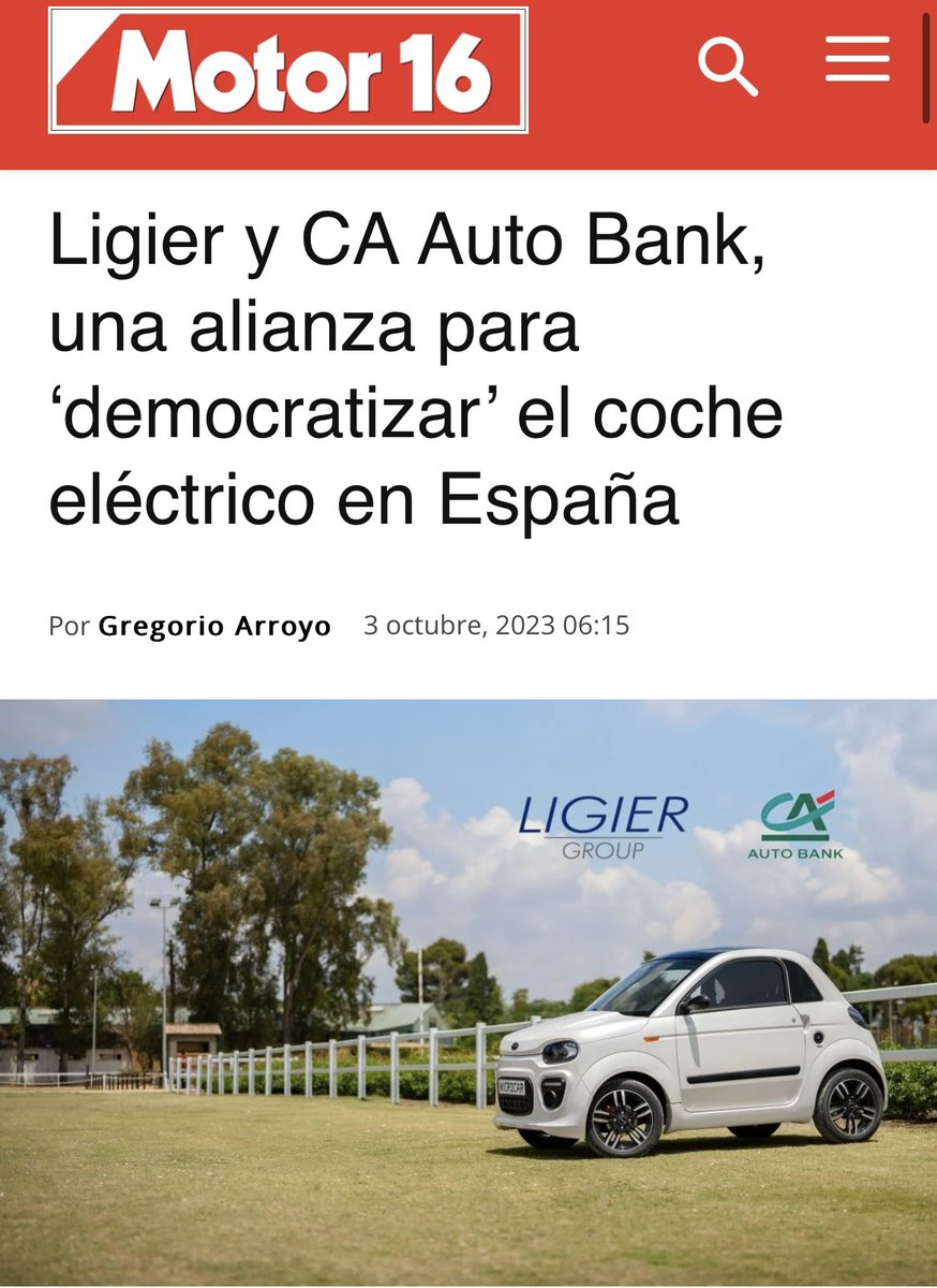 “Ligier y CA Auto Bank, una alianza para ‘democratizar’ el coche eléctrico en España”          Noticia entera👇🏻

motor16.com/electrico/ligi…