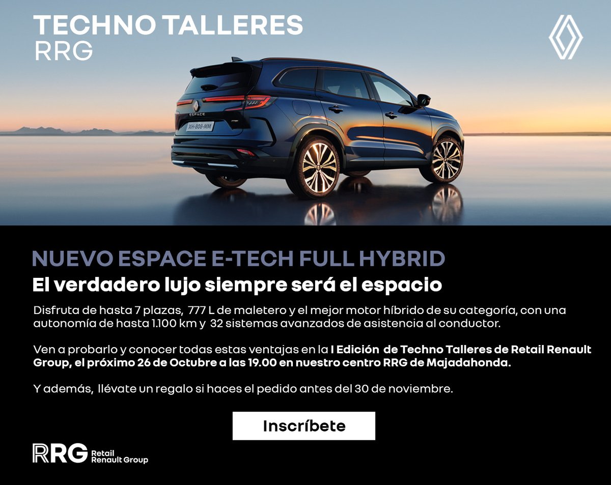Afangal's tweet photo. Evento 26 Oct en Majadahonda para dar a conocer la Espace, el nuevo SUV 7 plazas de Renault que por sus características y adaptabilidad,  creemos que es el vehículo ideal para familias numerosas.
Si estas interesado ponte en contacto con nosotros y te enviamos la invitación https://t.co/Pwdj2dGGGM