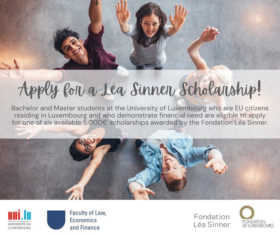 Uni.lu - FDEF (@uni_lu_fdef) on Twitter photo 📢 Calling all Bachelor and Master students!
You may qualify to apply for a scholarship from the Fondation Léa Sinner, under the aegis of Fondation de Luxembourg (<a href="/FondationLu/">Fondation de Luxembourg 🇱🇺</a>). Applications are now being accepted.
Find out more on our website: uni.lu/fdef-en/news/l… 📢 Calling all Bachelor and Master students!
You may qualify to apply for a scholarship from the Fondation Léa Sinner, under the aegis of Fondation de Luxembourg (<a href="/FondationLu/">Fondation de Luxembourg 🇱🇺</a>). Applications are now being accepted.
Find out more on our website: uni.lu/fdef-en/news/l…