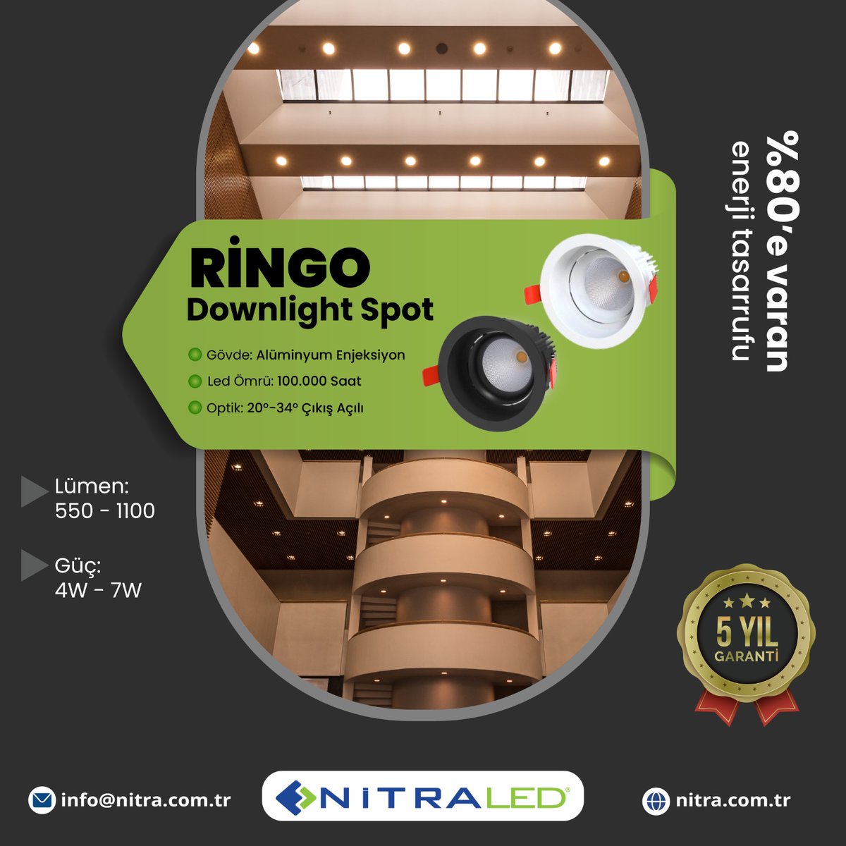 LedNitra's tweet image. %80'e varan enerji tasarruflu ve 5 yıl garantili Ringo Downlight Spot ile iç mekanlarda uzun süre aydınlatma verimi elde edin ✨
Detaylı bilgi için iletişime geçebilirsiniz.

✉️info@nitra.com.tr
🌐nitra.com.tr

#nitraled #ringo #ledlights #ledaydınlatma #enerji