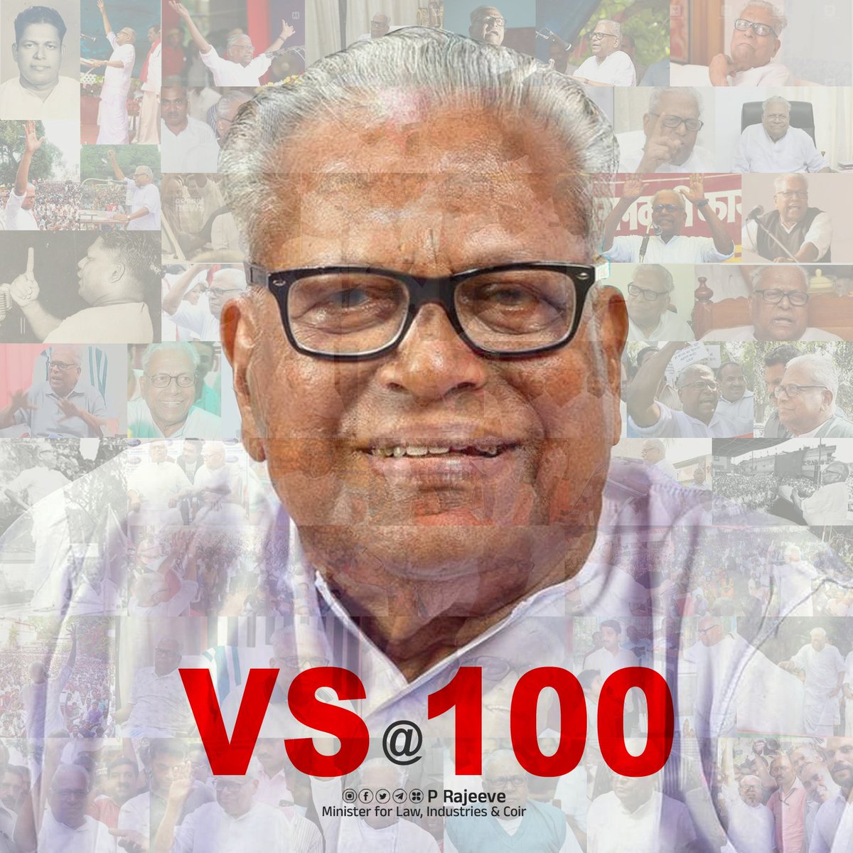 Celebrating the 100th birthday of Comrade VS Achuthanandan, communist stalwart and a pillar of Kerala's history. His unwavering commitment to the cause of independence, workers' rights, and social justice has made an indelible impact on the course of struggles for a better world.