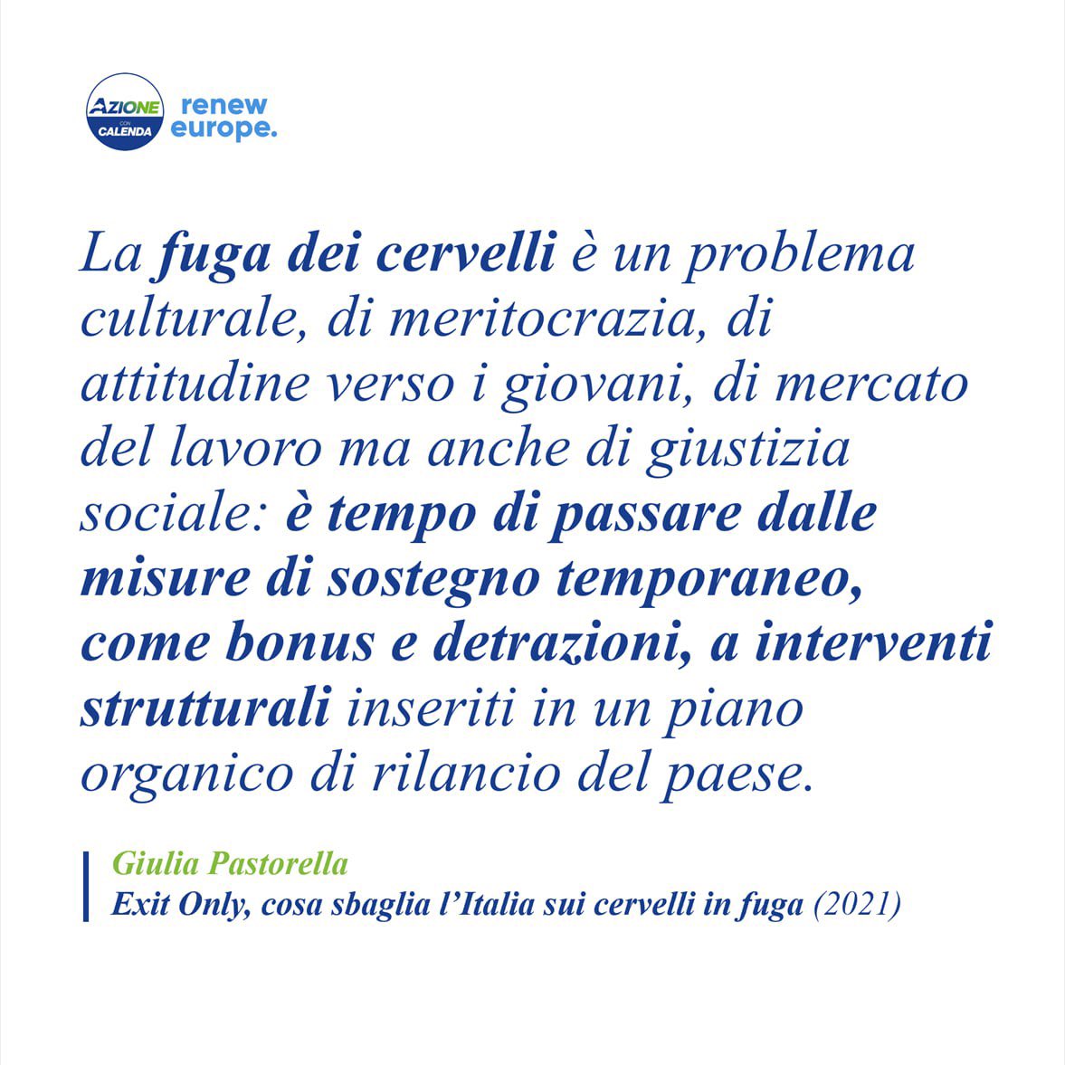 PastorellaGiu's tweet photo. In queste ore ho ricevuto decine di messaggi da parte di italiani all’estero che si sentono a vario titolo traditi, abbandonati, rifiutati, presi in giro, respinti (e così via) dalla proposta del Governo di rivedere il regime fiscale per il rientro dei cervelli.

In finanziaria è previsto un taglio dei benefici fiscali per chi rientra dopo un periodo all’estero e una revisione più stringente dei criteri per ottenerli, anche se il Governo ci assicura che per ricercatori e docenti universitari oltre che per gli sportivi non cambierà nulla.

Sono sicura che la cosa farà storcere il naso a molti, ma come ho anche argomentato nel mio libro Exit Only, ritengo che gli sgravi fiscali non siano la policy più giusta o efficace per contrastare il brain drain - fenomeno di assoluta urgenza e importanza che ha ragioni radicate e complesse.

Non è giusta nei confronti di chi resta, che si trova a sostenere i rimpatri con le proprie tasse e riceve un trattamento fiscalmente iniquo a parità di reddito, e di chi ritentando non cambia datore di lavoro (che non beneficia del bonus). Non funziona perché stimola le persone ad andare via sapendo che potranno beneficiare di un incentivo al rientro dopo un periodo spesso temporaneo (senza necessariamente per questo essere più qualificati) e non attira stranieri qualificati. Infine, è addirittura dannosa perché dà la scusa ai datori di lavoro per mantenere gli stipendi più bassi. L’unico studio a mia conoscenza sull’argomento dimostra infatti che questa scelta politica ha avuto impatto positivo zero sul Paese (Can Tax Incentives Bring Brains Back? Returnees Tax Schemes and High-Skilled Migration in Italy di Jacopo Bassetto e Giuseppe Ippedico).

Ciò detto il Governo ha comunque fatto un pasticcio (per essere buoni). In primo luogo, con una riforma così repentina danneggia anche chi ha già pianificato o effettuato il ritorno ma non riuscirà a registrarsi come residente fiscale in tempo per beneficiare del vecchio sistema; in secondo luogo, i nuovi criteri qualificanti sono vaghi e l’obbligo a restare in un paese per 5 anni è profondamente illiberale; infine, è irresponsabile tagliare questo incentivo senza prevedere investimenti alternativi per rendere il nostro Paese meno respingente o più attrattivo anche per i “cervelli” stranieri.

Capisco la delusione di tanti e sicuramente mi impegnerò per migliorare la nuova norma, per esempio proponendo un periodo di transizione, ma i miei sforzi saranno sempre tesi a risolvere il problema alla radice, senza bonus una tantum, ma migliorando le condizioni del mercato di lavoro italiano e la dinamicità del Paese.