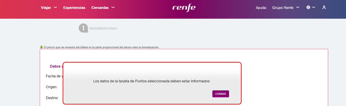 MM_Ollie's tweet photo. @Renfe llevo 3 días intentando solicitar la indemnización por el retraso de más de una hora que se produjo en uno de mis trayectos. Siempre aparece este nuevo mensaje, sin ninguna explicación sobre qué hacer. En teoría es una incidencia según sus operadores ¿visos de arreglarlo? https://t.co/jTLuyaPjgR
