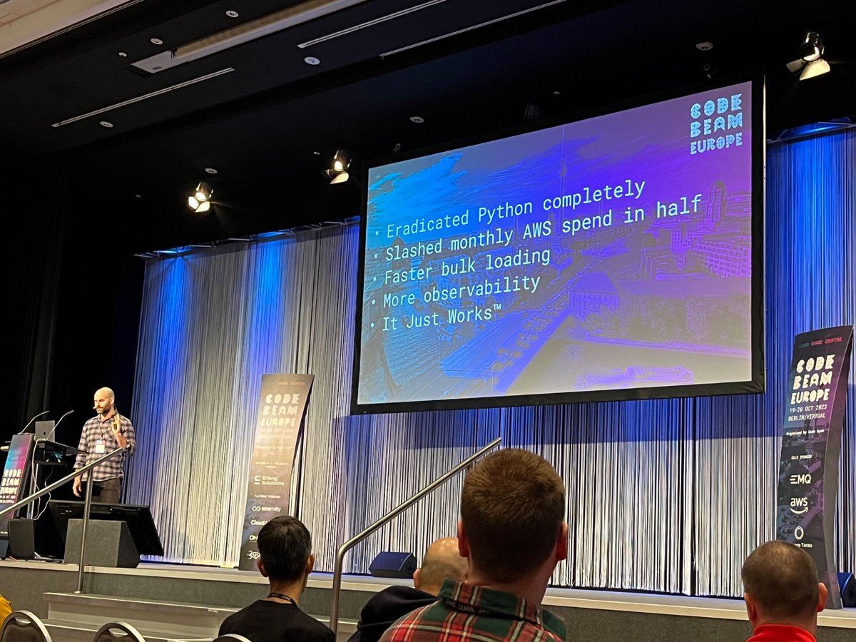 Fantastic keynote from Chris Grainger about one year with Machine Learning in Elixir at CodeBEAM EU.

With LiveView and Nx, they went from three teams (front, backend, data) to a single Elixir team, which is extremely valuable for startups (which need to move fast!)