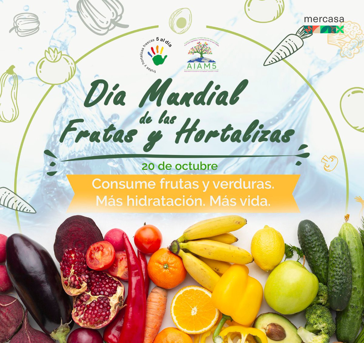 Mercasa_mercas's tweet photo. Hoy es el #DíaMundialdelasFrutasyVerduras
Como socios de @5aldiaspain 🖐️🍊🥬 nos unimos a la campaña “Consume frutas y verduras, más hidratación, más vida" 🍆🍓 para concienciar de su importancia para una alimentación y sociedad saludable ❤️
#DiaMundialFyV #WFVD2023 #DMFV2023 https://t.co/qB51cd9NnM