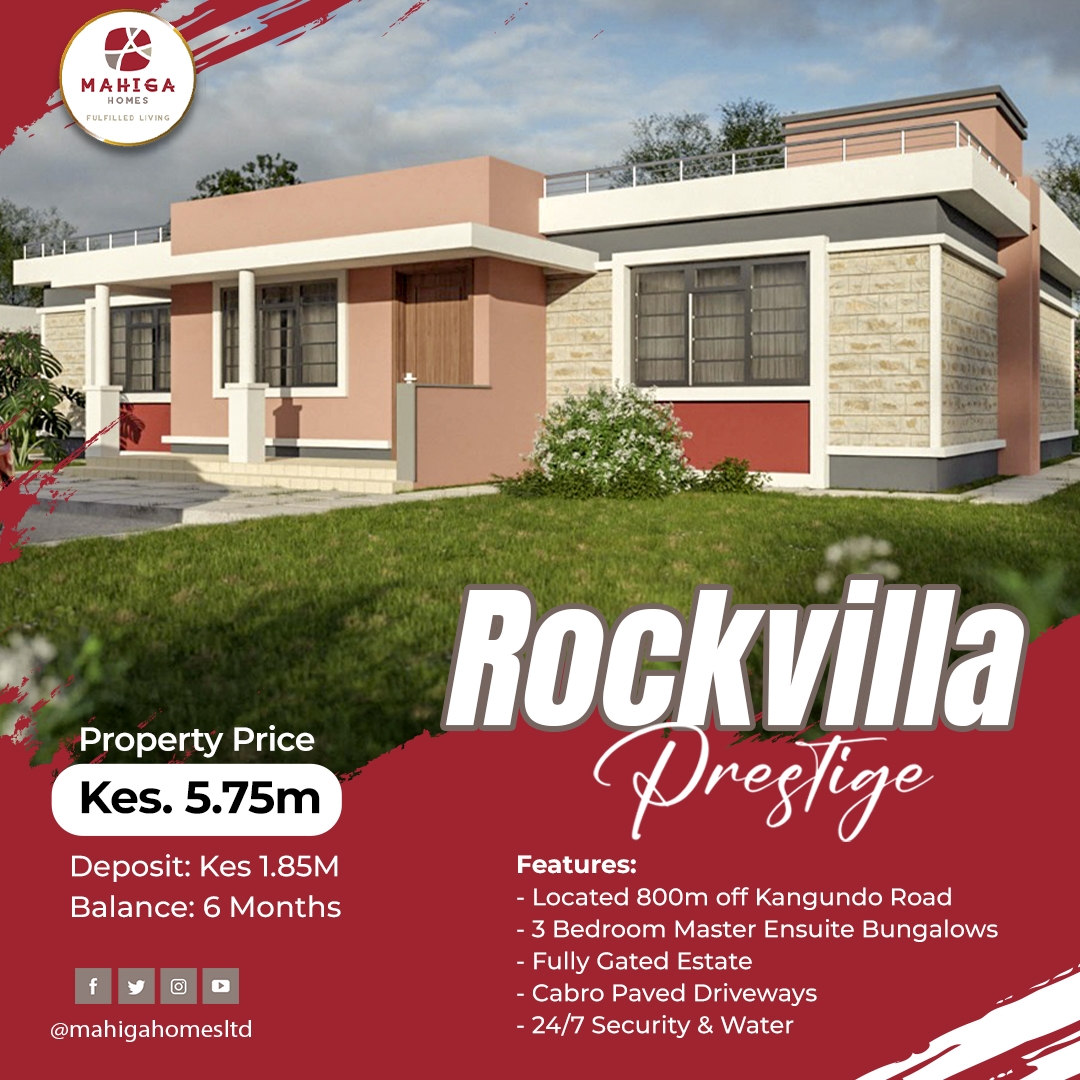 The Rockvilla Prestige Estate Joska project is located in a serene area, a very prime location in Joska, about 800 m off Kangundo Road, and easily accessible from Nairobi CBD, and JKIA

** Cash buyers - 5.75M/=
** Deposit - 1.85M/= with balance payable within 6 months