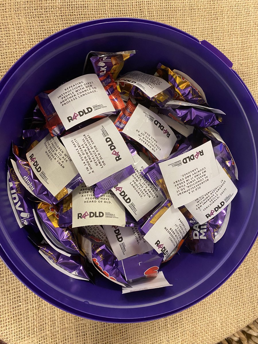 Facts on (purple) snacks ready for DLD parent group at Sheffield Early Years Language Centre #DLDday #RADLD