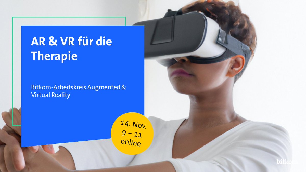 Bitkom_Consumer Technology (@bitkom_ct) on Twitter photo Welche Chancen eröffnen #AR & #VR für die Therapie? Thema am 14.11. mit großartigen Vorträgen von Gunther Meinlschmidt <a href="/UniSpitalBasel/">UniSpitalBaselCH</a>, Katrin Isabel Borchers (EHR e health research), <a href="/grate4u/">Peter Rost</a> (streamday), Florian Bliesch <a href="/adessomobile/">adesso mobile</a> und Caesar van Heyningen <a href="/CUREOSITYhealth/">CUREOSITY</a>. Welche Chancen eröffnen #AR & #VR für die Therapie? Thema am 14.11. mit großartigen Vorträgen von Gunther Meinlschmidt <a href="/UniSpitalBasel/">UniSpitalBaselCH</a>, Katrin Isabel Borchers (EHR e health research), <a href="/grate4u/">Peter Rost</a> (streamday), Florian Bliesch <a href="/adessomobile/">adesso mobile</a> und Caesar van Heyningen <a href="/CUREOSITYhealth/">CUREOSITY</a>.